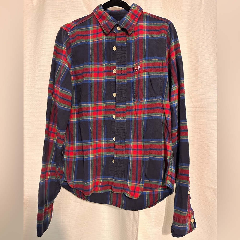 Women’s Hollister Plaid Shirt - Navy Blue and Red